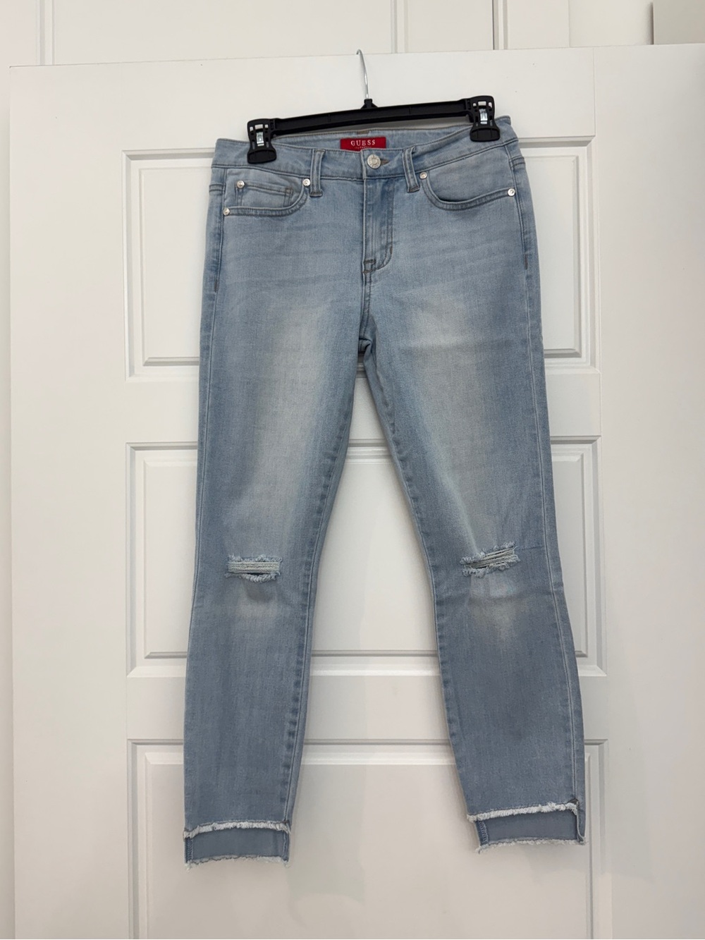 Guess Light Blue Cropped Skinny Distressed Jeans